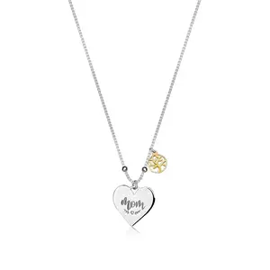 925 ezüst nyaklánc- szív medál, "Mom" felirat, életfa, rugós gyűrűzárral kép