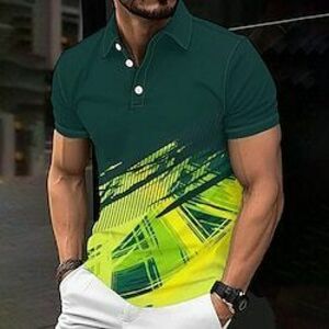 geometrikus férfi alkalmi 3d mintás póló szett napi viselet rövid ujjú turndown pólók zöld tavaszi és nyári s m l mikroelasztikus hajtókás póló Lightinthebox kép
