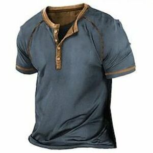 Férfi Póló Henley ing Tee Top Színes Régies (Vintage) Henley Utca Vakáció Rövid ujjú Gomb Ruházat Divat Dizájn Alap Lightinthebox kép