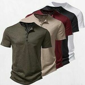 Férfi Póló Henley ing Tee Top Sima Henley Utca Vakáció Rövid ujjú Gomb Ruházat Dizájn Alap Modern Kortárs Lightinthebox kép