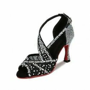 Női Latin cipő Professzionális Csillogó cipő Stílusos Csillogó csillogás Lábujj nélküli Fém csat Felnőttek Mandula Fekete Lightinthebox kép