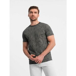 Ombre Clothing Grafit szürke póló pálma fa levelek motívummal V4 TSFP-0182 kép