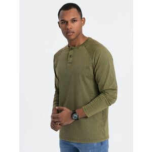 Ombre Clothing Időtlen oliva zöld pamut hosszú ujjú póló V4 LSWL-001 kép