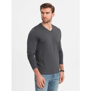 Ombre Clothing Grafit szénű hosszú ujjú póló V-nyakkivágással V4 LSBL-0108 kép