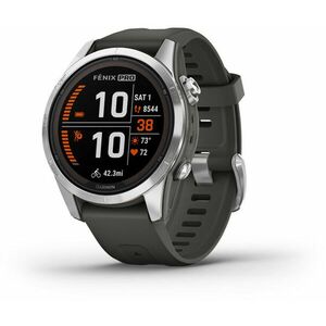 Garmin Garmin Garmin fenix 7S PRO Solar + térkép Topo Czech PRO - Silver / Black Silicone Band (010-02776-01) kép