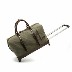 Utazótáska, Quasar & Co.®, troller típusú, duffle, 57x39x25 cm, oxford/ökológiai bőr, khaki kép