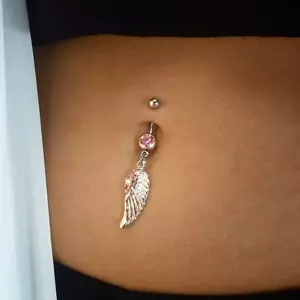 Piercing 316L acélból, ezüst szín, angyal szárny, rózsaszín cirkóniák kép