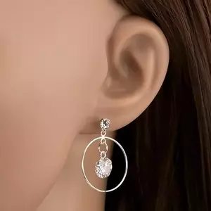 Fülbevaló 925 ezüstből, vékony karika, átlátszó Swarovski kristályok kép