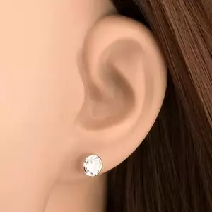 Fülbevaló 14K fehér aranyból - kerek átlátszó cirkónia fényes foglalatban, 6 mm kép