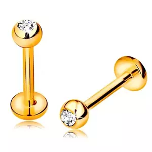 14K arany piercing ajakba és állba - labret golyóval cirkóniával és körrel, 8 mm kép