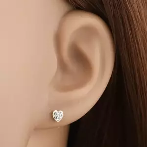 Beszúrós fülbevaló sárga 14K aranyból - szív Swarovski kristályokkal kirakva kép