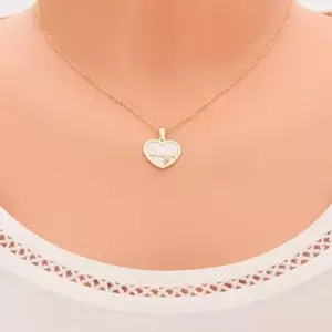 Medál sárga 14K aranyból - gyöngyházas szív Mama felirattal és virággal kép