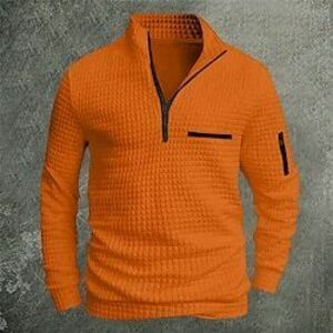 Férfi Gofris pólóing Pullover Sport Szabadtéri Hétköznapi viselet Negyed irányítószám Hosszú ujj Divat Kényelmes Színes Zseb Becipzároz Tavasz Ősz Normál Fekete Fehér Medence Narancssárga Gofris Lightinthebox kép