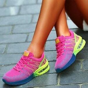 Női Tornacipők Extra méret Flyknit cipő Kényelmes cipők Szabadtéri Napi Színes Lapos Kerek orrú Divat Alkalmi Futócipő Repülő szövés Fűzős Fekete Fehér Medence Lightinthebox kép