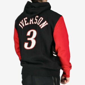 Mitchell & ness philadelphia 76ers allen iverson mens name & number pullover hoo pulóver férfi fekete/piros s kép