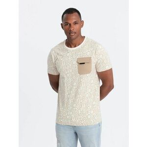 Ombre Clothing Barna mintás póló zsebbel V1 TSFP-0188 kép