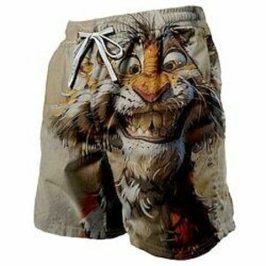 Férfi Izzadt nadrág Strand rövidnadrág Terry Shorts Zsinór Rugalmas derék 3D nyomtatás Állat Tigris Légáteresztő Mekano Rövid Napi Szabadság Utcai öltözék Szüret Alkalmi Khakizöld Mikroelasztikus Lightinthebox kép