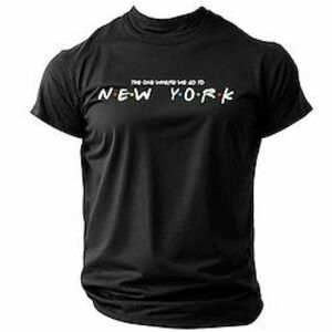 Feliratos New York Fekete Bor Sötétkék Póló Férfi Grafikus 100% pamut Ing Sportok Klasszikus Ing Rövid ujjú Kényelmes póló Nyár Tavasz Divattervező ruházat S M L XL XXL Lightinthebox kép