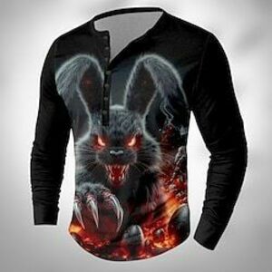 Nyúl Napi Henley Férfi 3D nyomtatás Póló Utca Fesztivál Mindszentek napja póló Fekete Hosszú ujj Henley Ing Nyár Tavasz Ruházat Szabályos S M L XL XXL XXXL Lightinthebox kép