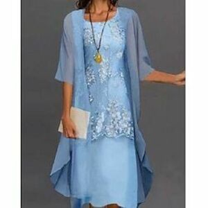 női ruha szett csipke ruha midi ruha világoskék zöld szürke fél ujjú virágos hímzett réteges patchwork nyár tavasz ősz legénynyak elegáns chinoiserie 2023 m l xl xxl xxxl 4xl 5xl Lightinthebox kép