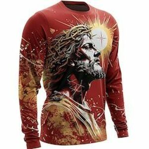 karácsonyi hit keresztény divat napi férfi 3d print póló póló utcai alkalmi póló piros hosszú ujjú nyakú ing nyári tavaszi őszi ruházat ruházati s m l xl xxl xxxl Lightinthebox kép