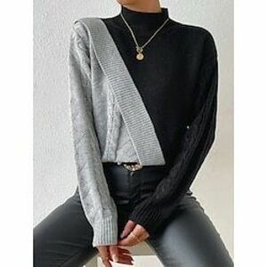 Női Pulóver Mock Neck Kötött Kötött Ősz Tél Munka Elegáns Divat Napi Hosszú ujj Színes Fekete Lightinthebox kép