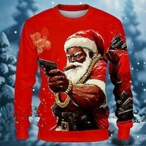 Mikulás Puska Férfi Szabadság 3D nyomtatás Pulóver Parti Karácsony Szabadság Újév Karácsony Pulóverek Rubin Terített nyak Crewneck 3D nyomtatás 3D Tél Tavasz Ősz Tervező Kapucnis pulóver Lightinthebox kép