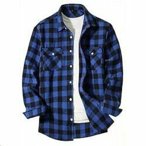 Férfi Ing Flannel ing Overshirt Fehér Rubin Sötétkék Bíbor Hosszú ujj Kockás Gallér Tavasz Ősz Szabadtéri Utca Ruházat Lightinthebox kép