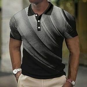 Férfi POLO trikó Gofris pólóing Lapel Polo Button Up Polos Golfing Gradiens Grafikai nyomatok Geometria Térfogatcsökkenés Fekete Fehér Sárga Katonai zöld Rubin Szabadtéri Utca Rövid ujjú Nyomtatott Lightinthebox kép