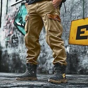 Férfi Cargo Joggers Téli nadrág Taktikai nadrág Nadrág Lederhosen Zseb Egyenes lábbal Színes Sima Mokaszinok Mekano Teljes hossz Szabadtéri Napi Alkalmi Divat Utcai sikk Fekete Katonai zöld Lightinthebox kép