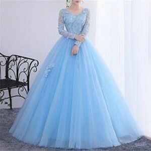 báli ruha quinceanera ruhák hercegnő ruha előadás quinceanera földig érő hosszú ujjú v nyakú poliészter kristályokkal rátétes ruha, hogy lenyűgözze 2024 Lightinthebox kép