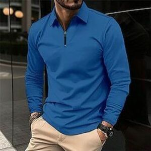 Férfi Gofris pólóing Quarter Zip Polo Napi Szabadság Térfogatcsökkenés Hosszú ujj Divat Modern Sima Szerkezet Tavasz Ősz Normál Fekete Fehér Medence Barna Lóhere Khakizöld Gofris pólóing Lightinthebox kép