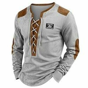 Férfi Henley ing Tee Top Hosszú ujjú ing Kollázs Henley Szabadtéri Utca Hosszú ujj Hímzett Zsinór Ruházat Napi Alkalmi Utcai stílus Lightinthebox kép