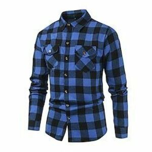 Férfi Ing Flannel ing Overshirt Fekete Rubin Medence Hosszú ujj Kockás Tavasz Ősz Szabadtéri Utca Ruházat Lightinthebox kép