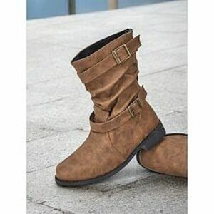 Női Csizmák Ρετρό Slouchy Boots Munka Napi Csizmák Bokacsizmák Csat Alacsony Kerek orrú Szabadság Szüret PU Papucs Fekete Barna Szürke Lightinthebox kép