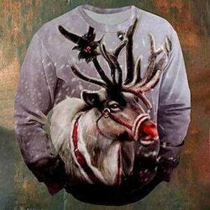 Rudolph Férfi Divat 3D nyomtatás Pulóver Parti Szabadtéri sport Szabadság Karácsony Pulóverek Bíbor Terített nyak Crewneck Tél Tavasz Ősz Tervező Kapucnis pulóver Lightinthebox kép