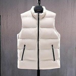 Férfi Puffer Vest Kosaras Prsluk Gilet Steppelt mellény Napi Randi Vakáció Divat Alkalmi Ősz tél Zseb Poliészter Melegen tartani Kényelmes Tömör szín Cipzár Állógallér Normál Fekete Medence Lightinthebox kép