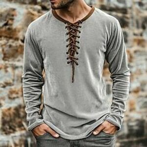 Férfi Henley ing Tee Top Hosszú ujjú ing Tömör szín Henley Szabadtéri Utca Hosszú ujj Zsinór Színes Ruházat Napi Alkalmi Utcai stílus Lightinthebox kép