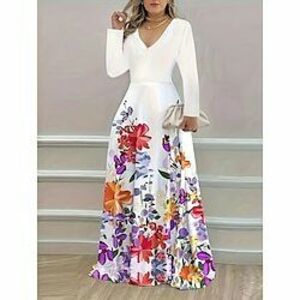 Női Extra méret Ív Kötött ruha Grafika Hosszú ruha Maxi ruha Hosszú ujj Alap V-alakú Elegáns Szabadság Fehér Ősz XL 2XL 3XL 4 XL 5 XL Lightinthebox kép