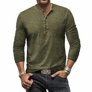 Férfi Henley ing Tee Top Hosszú ujjú ing Sima Henley Utca Vakáció Hosszú ujj Ruházat 100% pamut Szüret Divat Alap Lightinthebox kép