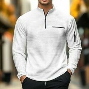 Férfi Gofris pólóing Quarter Zip Polo Szabadtéri Hétköznapi Negyed irányítószám Hosszú ujj Divat Modern Tömör szín Kötött Tavasz Ősz Standard Fekete Fehér Sötétkék Narancssárga Gofris pólóing Lightinthebox kép