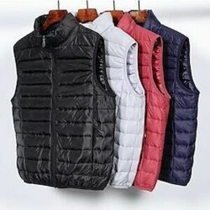 Férfi Puffer Vest Kosaras Prsluk Gilet Steppelt mellény Napi Randi Vakáció Divat Alkalmi Ősz tél Zseb Poliészter Melegen tartani Kényelmes Sima Cipzár Állógallér Normál Fekete Rubin Medence Szürke Lightinthebox kép