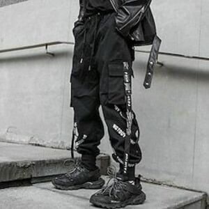 Férfi Cargo nadrág Techwear Zseb Zsinór Sima Mokaszinok Légáteresztő Szabadtéri Napi Alkalmi 100% pamut Divat Alkalmi Fekete Mikroelasztikus Lightinthebox kép