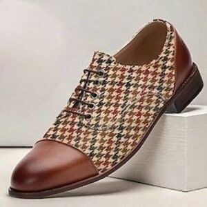 férfi houndstooth oxford cipő - vintage barna és piros kockás mintával, műbőr díszítéssel, tökéletes formális és alkalmi alkalmakra Lightinthebox kép