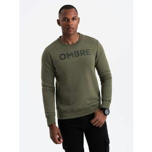 Ombre Clothing Hagyományos oliva zöld pulóver felirattal V2 SSPS-0181 kép