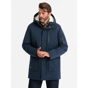 Ombre Clothing Trendi téli sötét kék parka kabát V2 JALJ-0181 kép