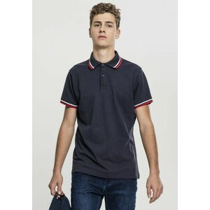 Urban Classics Double Stripe Poloshirt navy/white/fire red kép