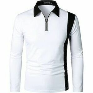 Férfi Quarter Zip Polo Golfing Napi Szabadság Negyed irányítószám Hosszú ujj Divat Modern Színes Kollázs Tavasz Ősz Normál Fekete Fehér Bor Sötétkék Kék Világosszürke Quarter Zip Polo Lightinthebox kép