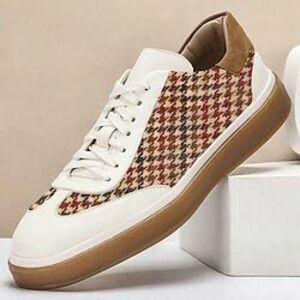 férfi retro houndstooth tornacipő fehér műbőr panelekkel - hétköznapi fűzős cipő a stílusos kényelemért Lightinthebox kép