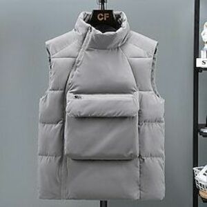 Férfi Puffer Vest Kosaras Steppelt mellény Napi Randi Vakáció Divat Alkalmi Ősz tél Zseb Poliészter Melegen tartani Kényelmes Tömör szín Pullover Állógallér Normál Fekete Szürke Mellény Lightinthebox kép